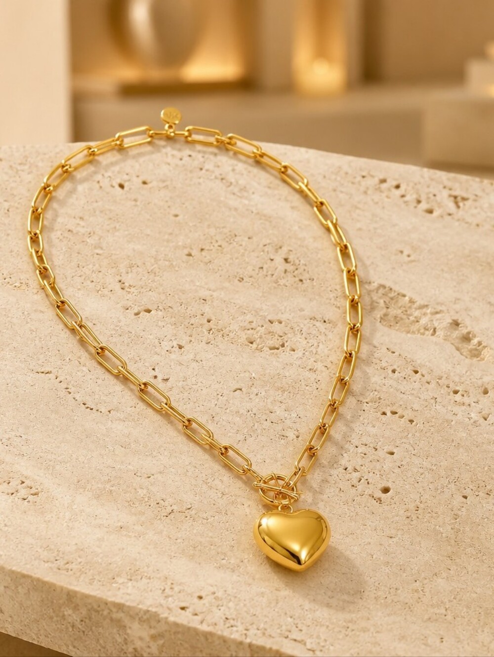 Mayamar Puffy Heart Paperclip Chain Necklace & Gift Bag - Picture 2 of 5